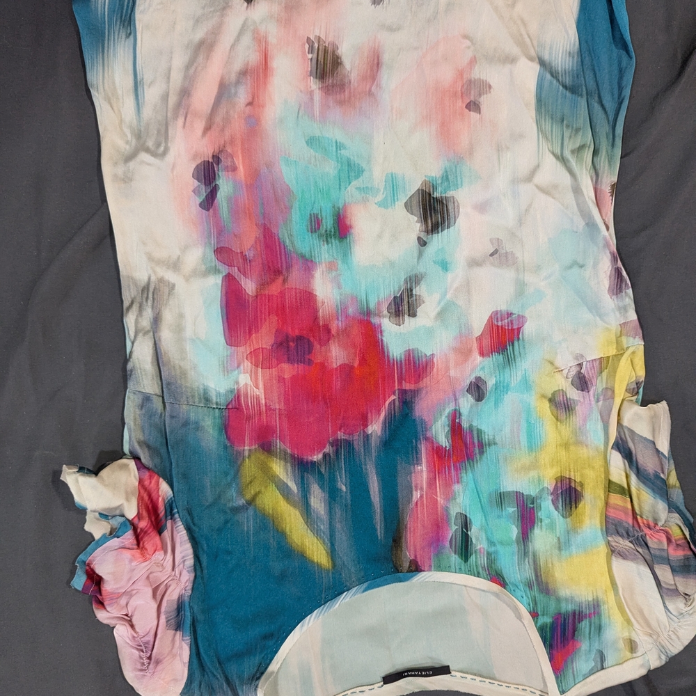 Elie Tahari Multicolor Watercolor Floral Short Sleeve Top